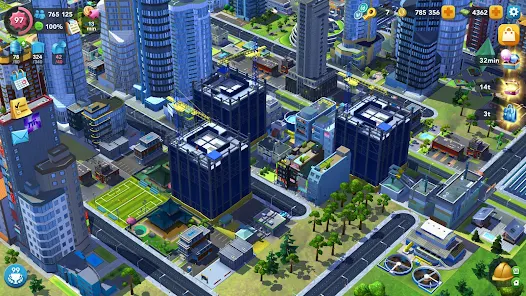 Snímek ze hry SimCity BuildIt — výstavba městských čtvrtí