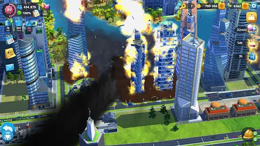 Snímek ze hry SimCity BuildIt — pohled na centrum města